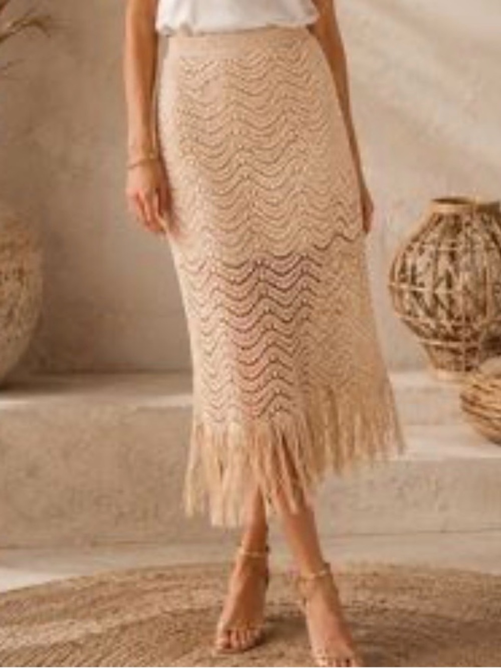 NWT ANTONIO MELANI Estelle Crochet Fringe Midi Skirt 2